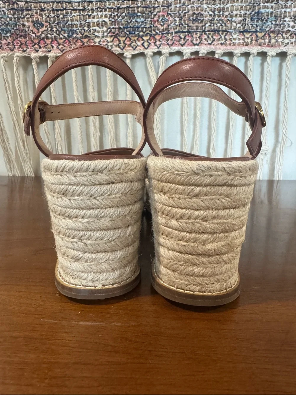 Cole Haan Women's Tan Woven Espadrille Wedge Sandals with Ankle Strap